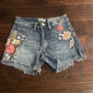 Stylish Blue Denim Shorts with Floral Embroidery